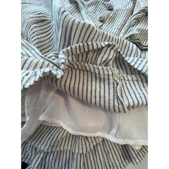 Hem Thread Womens Romper Ruffle Backless Smoked Halter Gray White Stripe Size M - Picture 4 of 9